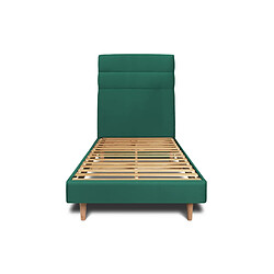 Sommeil de plomb Lit 90x190cm avec tête de lit lignes velours et sommier kit vert - Hauteur totale : 29cm