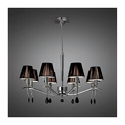 Luminaire Center Suspension Siena rond 8 Ampoules E14, chrome poli avec Abat jour noirs et cristal noir