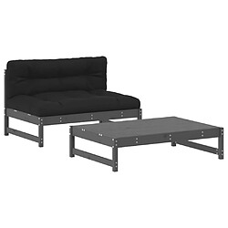 vidaXL Salon de jardin 2 pcs avec coussins gris bois massif