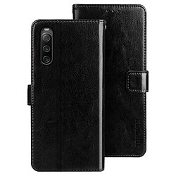 Etui en PU texture crazy horse, fermeture magnétique, anti-chocs avec support pour votre Sony Xperia 10 IV 5G - noir