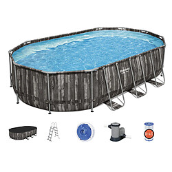 Bestway Piscine tubulaire ovale power steel 6.10 x 3.66 x h.1.22 m - décor bois