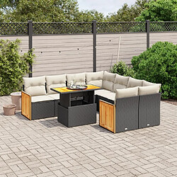 Maison Chic Ensemble Tables et chaises d'extérieur 9 pcs avec coussins,Salon de jardin noir résine tressée -GKD654368