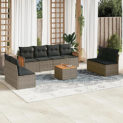 Maison Chic Salon de jardin 9 pcs avec coussins | Ensemble de Table et chaises | Mobilier d'Extérieur gris résine tressée -GKD81179