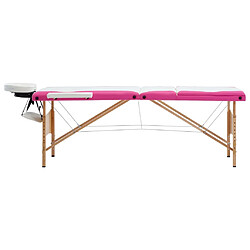 vidaXL Table de massage pliable 3 zones Bois Blanc et rose