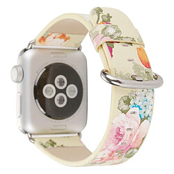 Avis Wewoo Bracelet jaune pour Apple Watch Série 3 & 2 & 1 38mm Nouveau Style Chinois Encre Floral Motif Véritable En Cuir Montre-Bracelet Bande