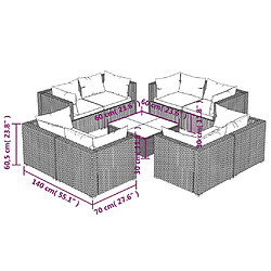 vidaXL Salon de jardin 9 pcs avec coussins résine tressée marron pas cher