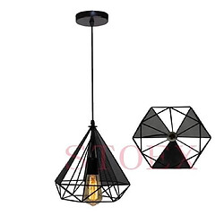 STOEX Suspension Industriel forme Diamant Métal Lustre abat-jour luminaire E27 Noir