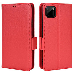 Etui en PU texture litchi avec support, rouge pour votre Realme C11