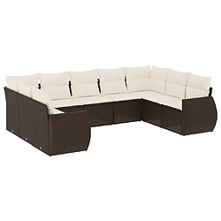 vidaXL Salon de jardin avec coussins 9 pcs marron résine tressée