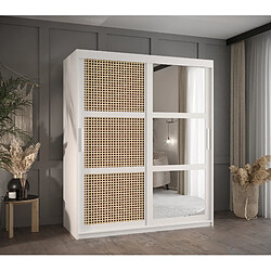 Abiks Meble Armoire Plecionka wiedenska 2 à Portes Coulissantes 200/150/62 2 Portes (blanc)