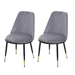 Decoshop26 Lot de 2 chaises de salle à manger en velours gris assise et dossier arrondis pieds noirs 04_0000409