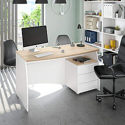 Avis Pegane Bureau avec caisson de 3 tiroirs coloris blanc artic / chêne canadien - Hauteur 74 x Longueur 136 x Profondeur 67 cm