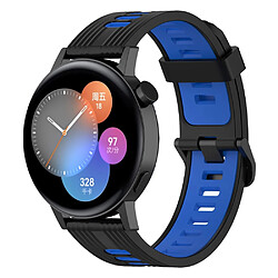 Bracelet en silicone 20mm rayures, bicolore, réglable, noir/bleu pour votre Huawei Watch GT3 42mm/Samsung Galaxy Watch4 40mm/44mm