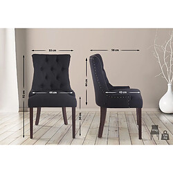 Decoshop26 Lot de 2 chaises de salle à manger avec boutons décoratives assise en tissu noir pieds marron foncé 10_0001514 pas cher