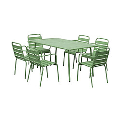 Mes Ensemble table de jardin + 6 fauteuils en métal vert - BACA