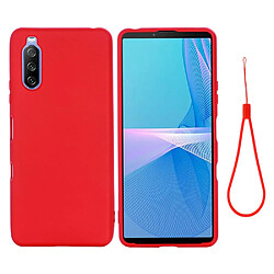 Coque en silicone Liquide bien protégé de couleur unie avec sangle rouge pour votre Sony Xperia 10 III