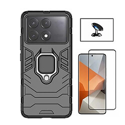 NIS Kit Film Verre Trempé Full Cover + Housse + Support Voiture Xiaomi Poco X6 Pro Noir