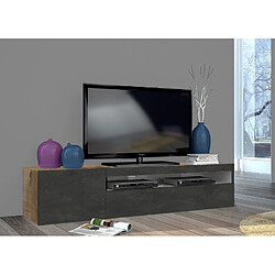 Alter Meuble TV de salon, Made in Italy, Meuble TV avec 2 portes, cm 150x40h37, couleur érable et gris ardoise