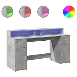 Helloshop26 Bureau table poste de travail meuble d'ordinateur informatique étude et lumières LED 160 x 55 x 91 cm bois d'ingénierie gris 02_0023801