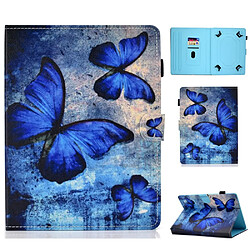 Etui en PU 10 pouces universel papillons bleus avec support et porte-cartes pour votre Apple iPad 9.7 (2018)/Microsoft Surface Go