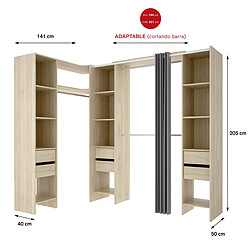 Avis Pegane Kit armoire dressing d'angle extensible en bois mélaminé chêne naturel - Longueur 164-234 x Profondeur 141 x Hauteur 205 cm