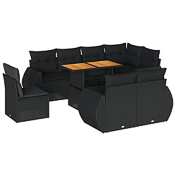 vidaXL Salon de jardin 9 pcs avec coussins noir résine tressée