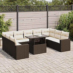 vidaXL Salon de jardin 10 pcs avec coussins marron résine tressée