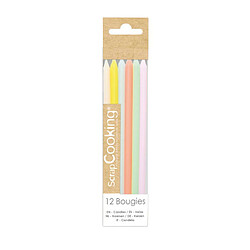 Scrapcooking 12 bougies longues pastel - 12 cm