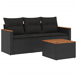 vidaXL Salon de jardin 4 pcs avec coussins noir résine tressée