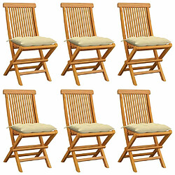 Maison Chic Lot de 6 Chaises de jardin,Fauteuil d'extérieur avec coussins blanc crème Teck massif -MN32222