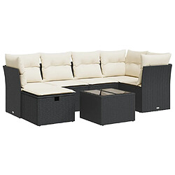 vidaXL Salon de jardin 7 pcs avec coussins noir résine tressée