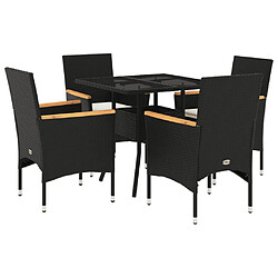 vidaXL Ensemble à manger de jardin et coussins 5 pcs noir rotin verre