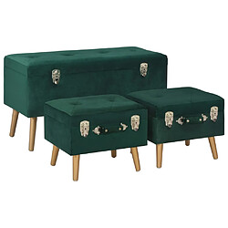 vidaXL Tabourets de rangement lot de 3 Vert Velours