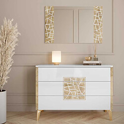 Dansmamaison Commode 3 tiroirs Blanc brillant/Or - NAHESA