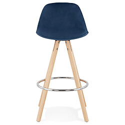 Acheter Alterego Tabouret snack mi-hauteur 'SPIRIT MINI' en velours bleu et pieds en bois naturel