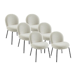 Lot de 6 chaises en tissu bouclette et métal noir - Crème - CURLYN de Pascal Morabito