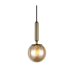 Luminaire Center Suspension Ravena Verre,Acier Laiton, Ambre