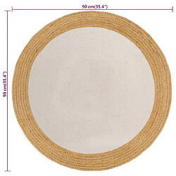 vidaXL Tapis tressé Blanc et naturel 90 cm Jute et coton Rond pas cher