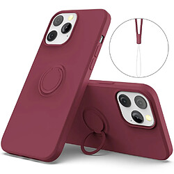 Coque en silicone facile à nettoyer avec béquille réglable et sangle rouge vin pour votre Apple iPhone 13 Pro 6.1 pouces