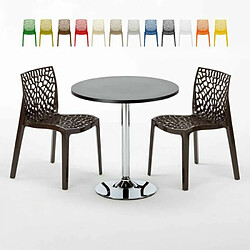 Grand Soleil Table Ronde Noir et 2 Chaises Colorées P