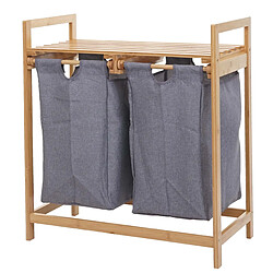 Decoshop26 Panier à linge trieur à linge en bambou 2 compartiments 74x64x33cm 70l gris foncé 04_0001294