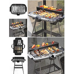 Livoo Barbecue Electrique sur Pieds ou de Table Gris 2000W + Set de 4 accessoires pour barbecue Acier inoxydable avec finition bois