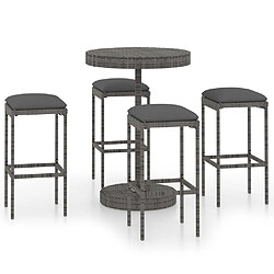 Maison Chic Ensemble de bar de jardin 5 pcs et coussins,Table + chaises + coussins de jardin Résine tressée Gris -GKD833039