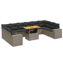 vidaXL Salon de jardin 11 pcs avec coussins gris résine tressée