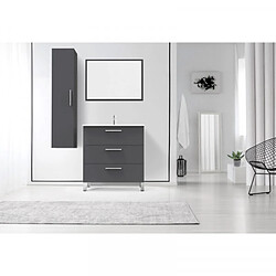 Dansmamaison Meuble sous vasque 3 tiroirs 80 cm Gris + Miroir - KISSA