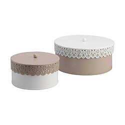 Amadeus Set 2 boites motif dentelles blanc/taupe. Set 2 boites motif dentelles blanc/taupe