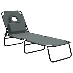 vidaXL Chaise longue pliante gris tissu oxford acier enduit de poudre