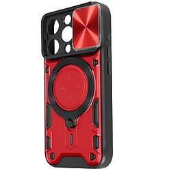 Avizar Coque pour iPhone 15 Pro Bague Métallique Bi-matière Antichoc Rouge