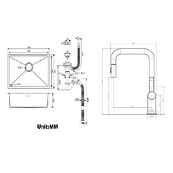 Acheter Auralum MAX Évier de cuisine Brossé 70*44*19cm inox+Robinet de Cuisine avec Douchette Extractible Rotatif 360 °2 Fonctions, Barboteur démontable,Noir