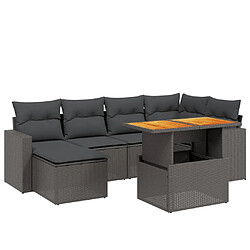 vidaXL Salon de jardin 7 pcs avec coussins noir résine tressée